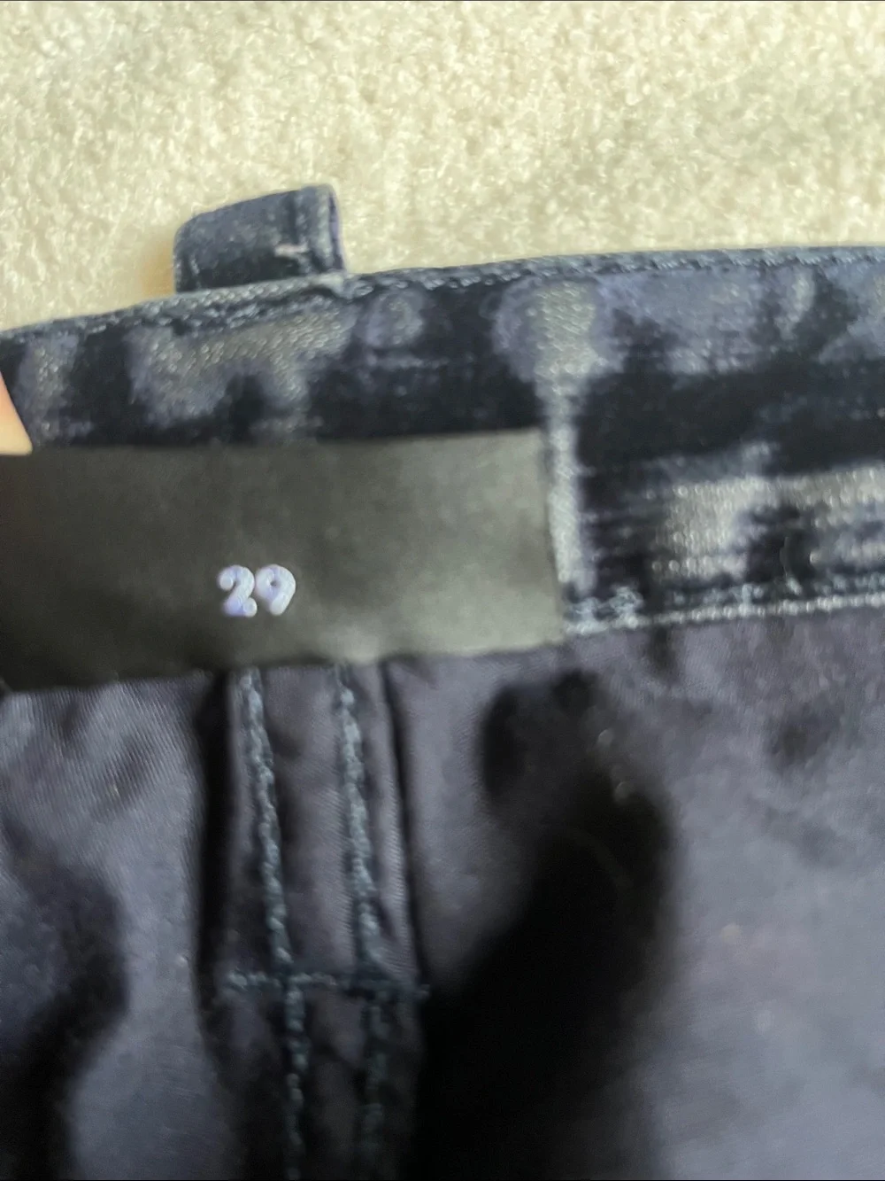 Emporio Armani Black Navy crushed velvet finish Jeans.